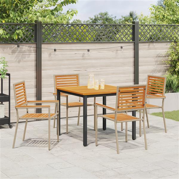 Grote foto vidaxl 5 delige tuin eettafelset in beige poly rattan en acacia tuin en terras tuinmeubelen