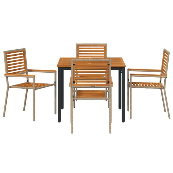 Grote foto vidaxl 5 delige tuin eettafelset in beige poly rattan en acacia tuin en terras tuinmeubelen