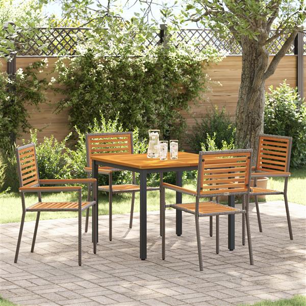 Grote foto vidaxl 5 delige tuin eetset grijs poly rattan acacia tuin en terras tuinmeubelen