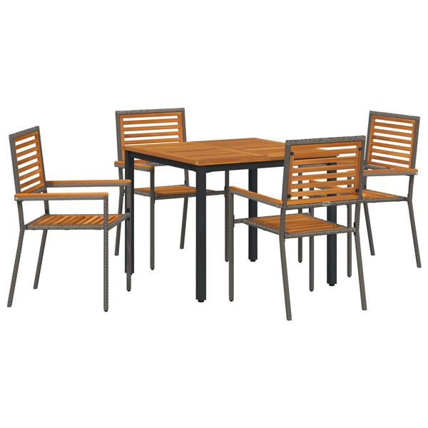 Grote foto vidaxl 5 delige tuin eetset grijs poly rattan acacia tuin en terras tuinmeubelen
