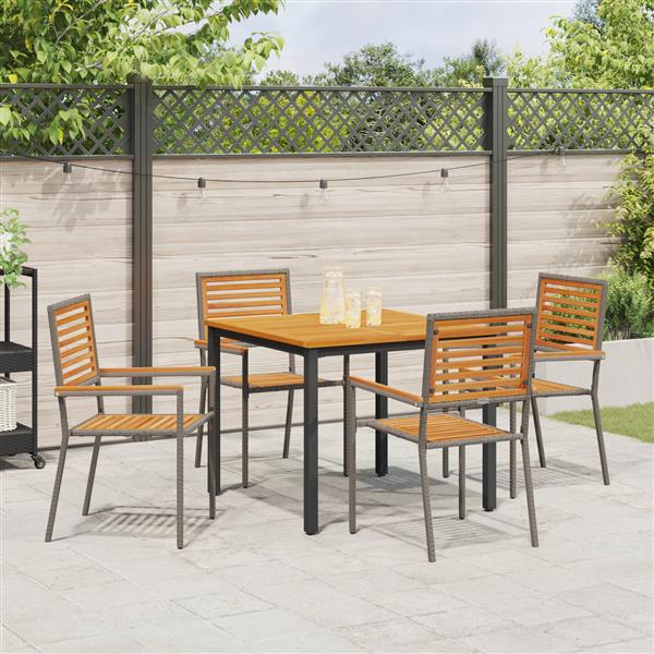 Grote foto vidaxl 5 delige tuin eetset grijs poly rattan acacia tuin en terras tuinmeubelen