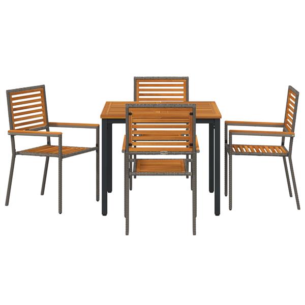 Grote foto vidaxl 5 delige tuin eetset grijs poly rattan acacia tuin en terras tuinmeubelen