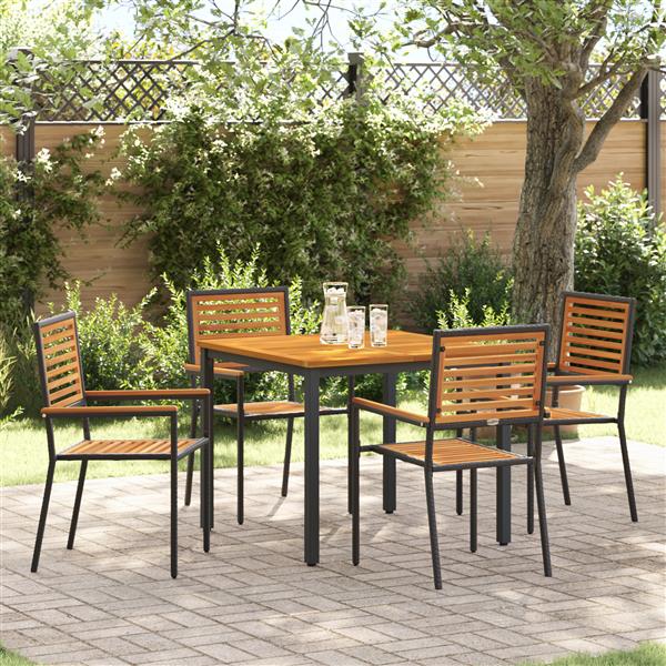 Grote foto vidaxl 5 delige tuin eettafelset zwart poly rattan acaciahout tuin en terras tuinmeubelen