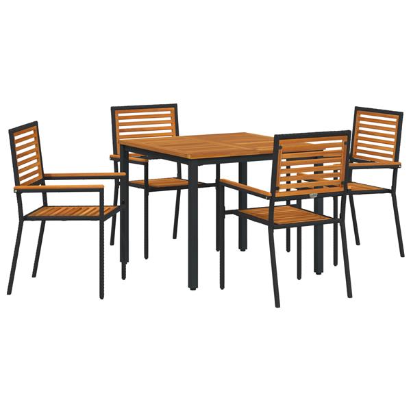 Grote foto vidaxl 5 delige tuin eettafelset zwart poly rattan acaciahout tuin en terras tuinmeubelen