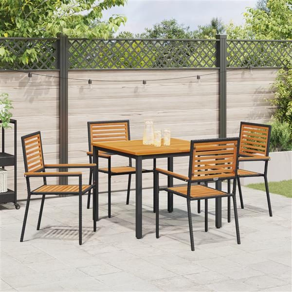 Grote foto vidaxl 5 delige tuin eettafelset zwart poly rattan acaciahout tuin en terras tuinmeubelen