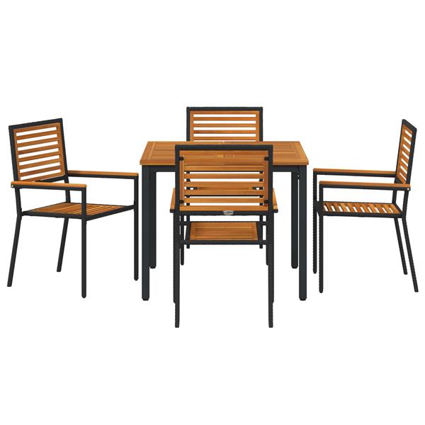 Grote foto vidaxl 5 delige tuin eettafelset zwart poly rattan acaciahout tuin en terras tuinmeubelen