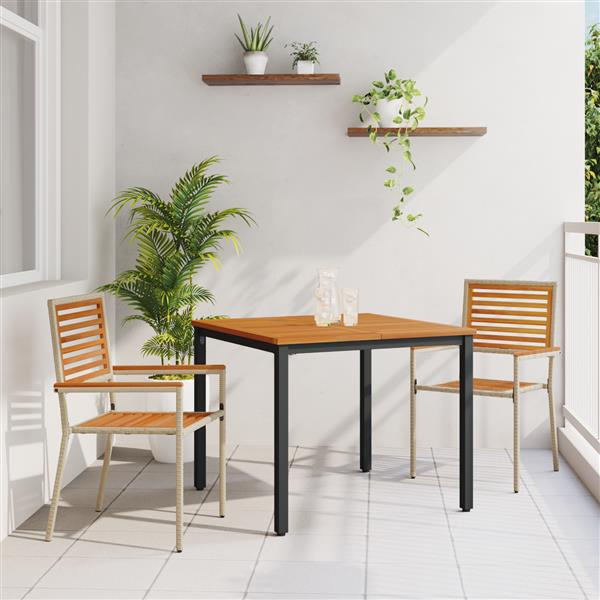 Grote foto vidaxl 3 delige tuinset beige poly rattan acacia tuin en terras tuinmeubelen