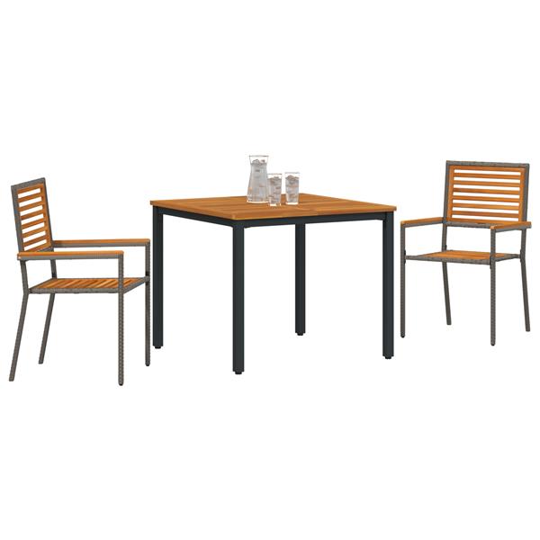 Grote foto vidaxl 3 delige tuinset grijs poly rattan acacia tuin en terras tuinmeubelen