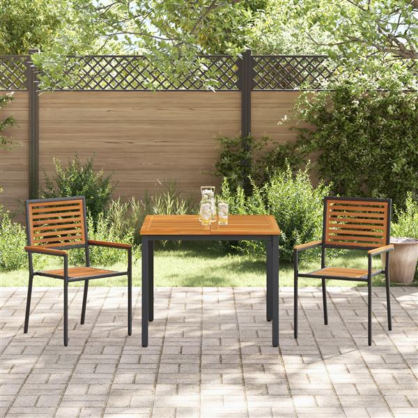 Grote foto vidaxl 3 delige tuin eetset in het zwart van poly rattan en acacia tuin en terras tuinmeubelen