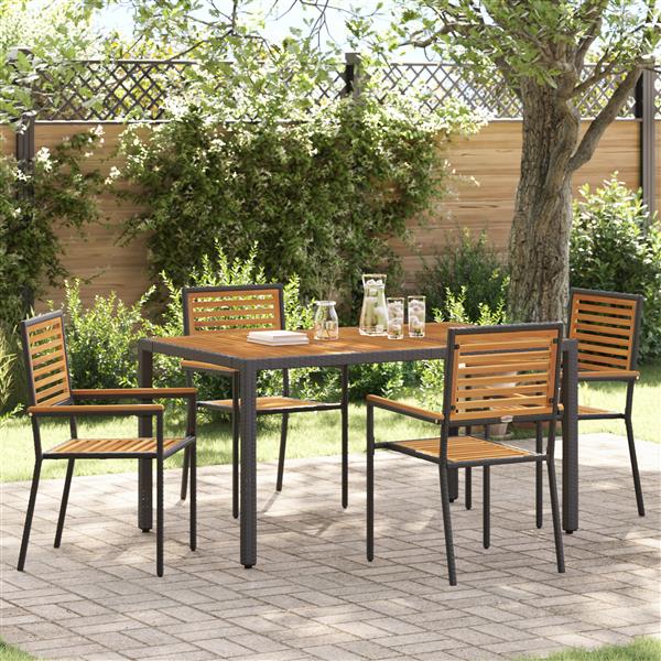 Grote foto vidaxl 5 delige tuinset zwart poly rattan acacia tuin en terras tuinmeubelen