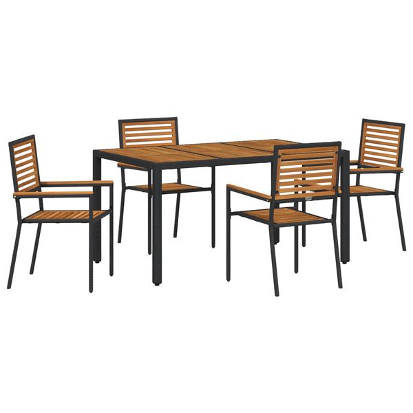 Grote foto vidaxl 5 delige tuinset zwart poly rattan acacia tuin en terras tuinmeubelen