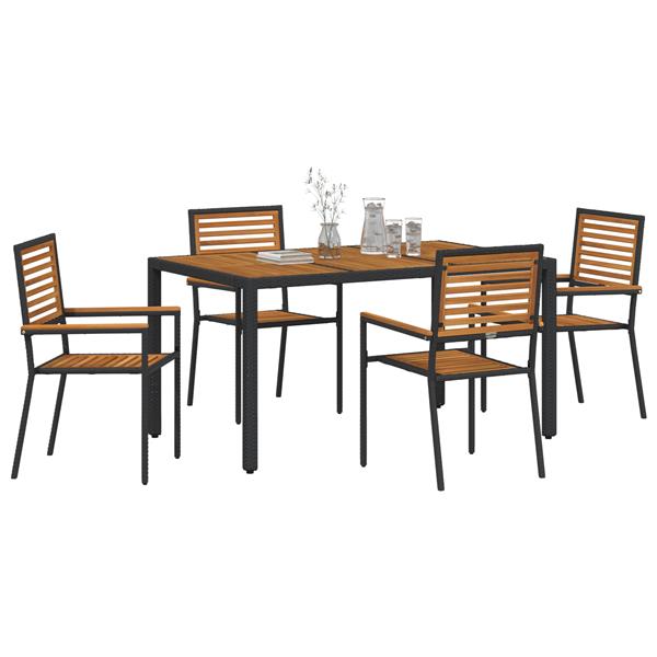 Grote foto vidaxl 5 delige tuinset zwart poly rattan acacia tuin en terras tuinmeubelen