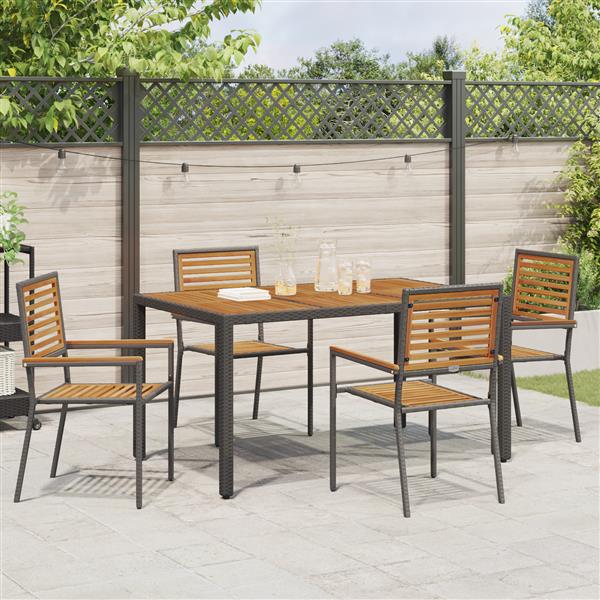 Grote foto vidaxl 5 delige tuinset zwart poly rattan acacia tuin en terras tuinmeubelen