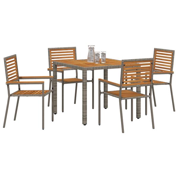 Grote foto vidaxl 5 delige tuin eetset grijs poly rattan acacia tuin en terras tuinmeubelen