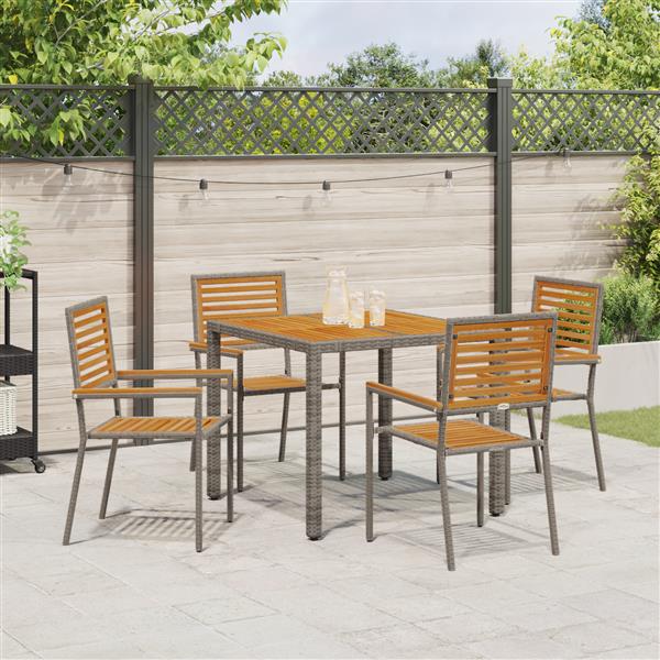 Grote foto vidaxl 5 delige tuin eetset grijs poly rattan acacia tuin en terras tuinmeubelen