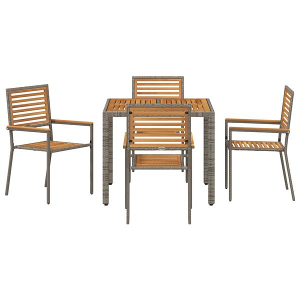 Grote foto vidaxl 5 delige tuin eetset grijs poly rattan acacia tuin en terras tuinmeubelen