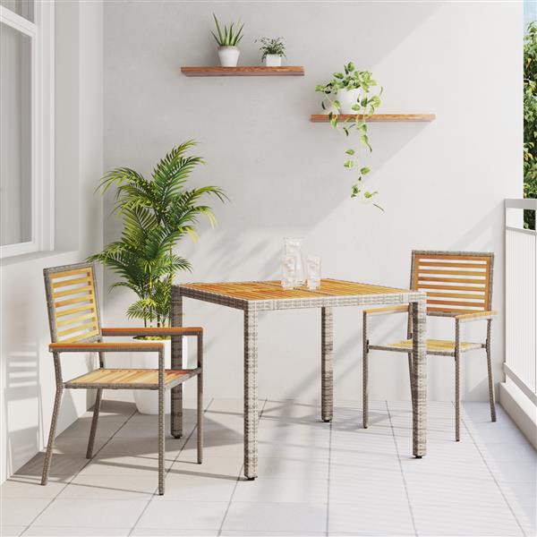 Grote foto vidaxl 3 delige tuin eetset grijs poly rattan en acacia tuin en terras tuinmeubelen