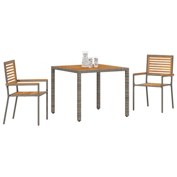 Grote foto vidaxl 3 delige tuin eetset grijs poly rattan en acacia tuin en terras tuinmeubelen