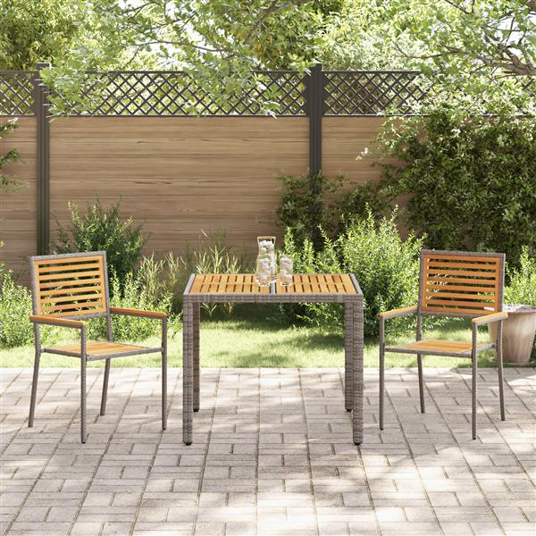 Grote foto vidaxl 3 delige tuin eetset grijs poly rattan en acacia tuin en terras tuinmeubelen