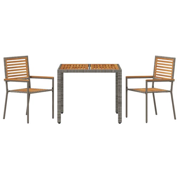 Grote foto vidaxl 3 delige tuin eetset grijs poly rattan en acacia tuin en terras tuinmeubelen