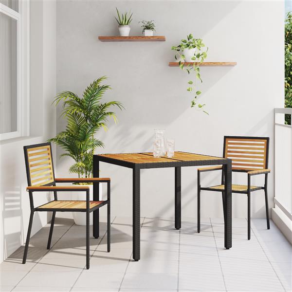 Grote foto vidaxl 3 delige tuinset zwarte poly riet en acacia tuin en terras tuinmeubelen