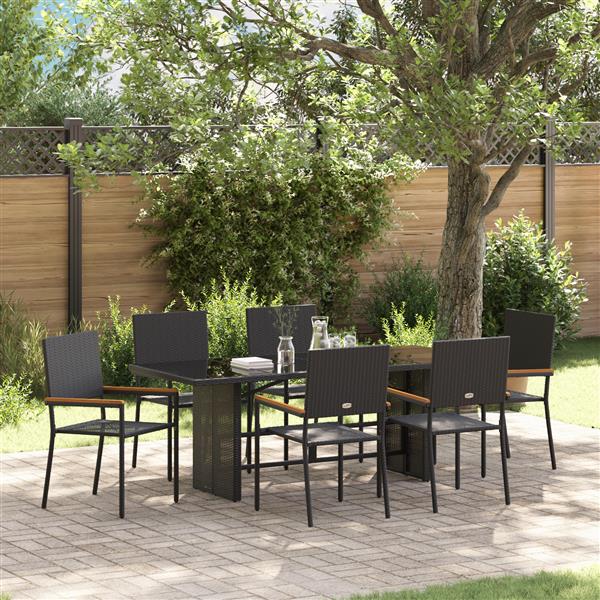 Grote foto vidaxl 7 delige tuinset poly rattan zwart tuin en terras tuinmeubelen