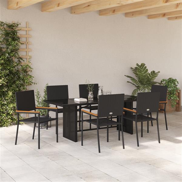 Grote foto vidaxl 7 delige tuinset poly rattan zwart tuin en terras tuinmeubelen