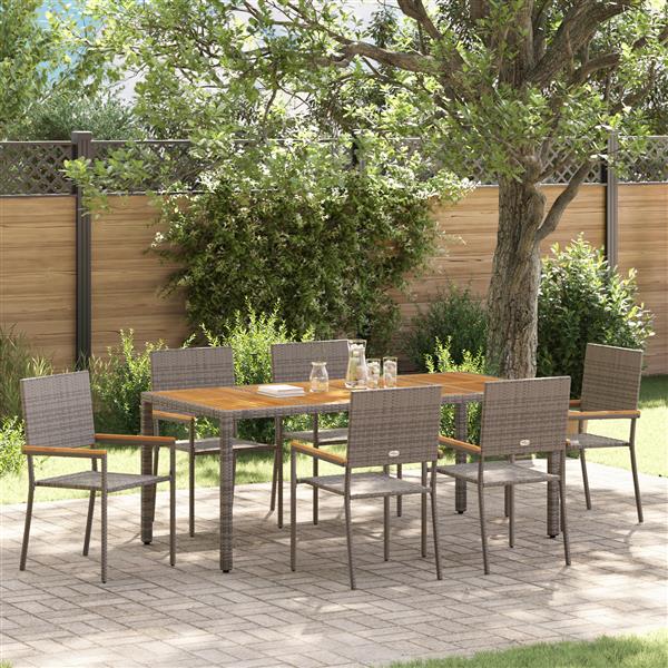 Grote foto vidaxl 7 delige tuinset grijs poly rattan tuin en terras tuinmeubelen