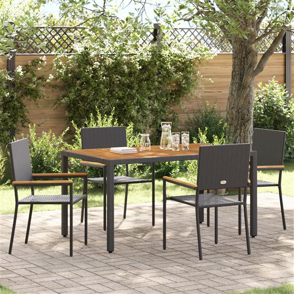 Grote foto vidaxl 5 delige tuinset met eettafel in zwart poly rattan tuin en terras tuinmeubelen