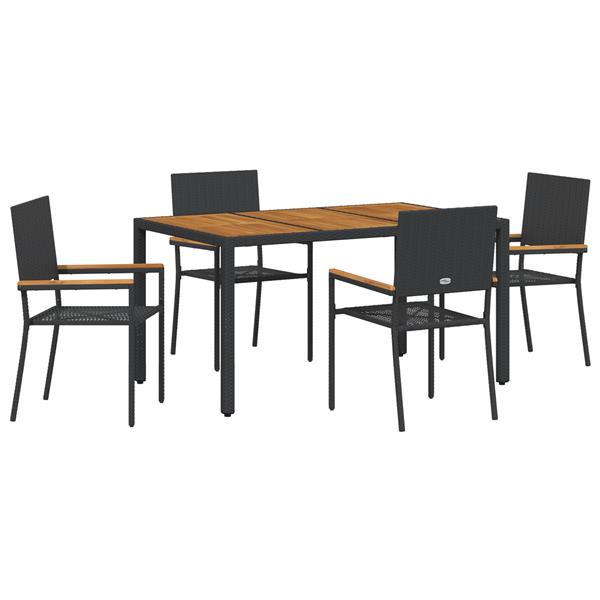 Grote foto vidaxl 5 delige tuinset met eettafel in zwart poly rattan tuin en terras tuinmeubelen