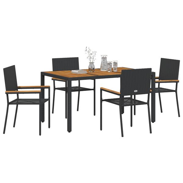 Grote foto vidaxl 5 delige tuinset met eettafel in zwart poly rattan tuin en terras tuinmeubelen