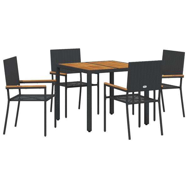 Grote foto vidaxl 5 delige tuin eetset zwart poly rattan tuin en terras tuinmeubelen