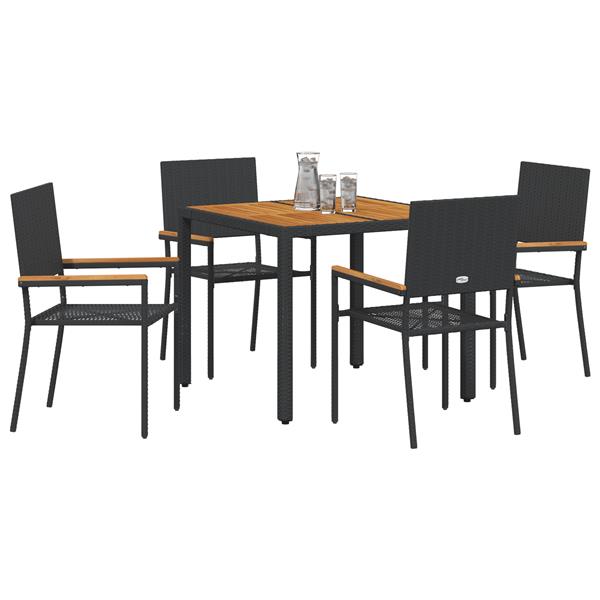 Grote foto vidaxl 5 delige tuin eetset zwart poly rattan tuin en terras tuinmeubelen