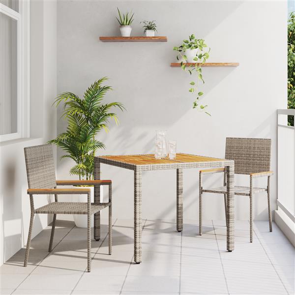 Grote foto vidaxl 3 delige tuin eetset grijs poly rattan tuin en terras tuinmeubelen