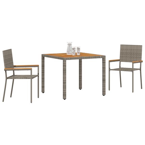 Grote foto vidaxl 3 delige tuin eetset grijs poly rattan tuin en terras tuinmeubelen