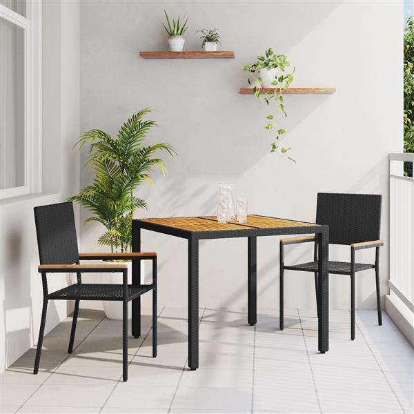 Grote foto vidaxl 3 delige tuin eetset zwart poly rattan tuin en terras tuinmeubelen