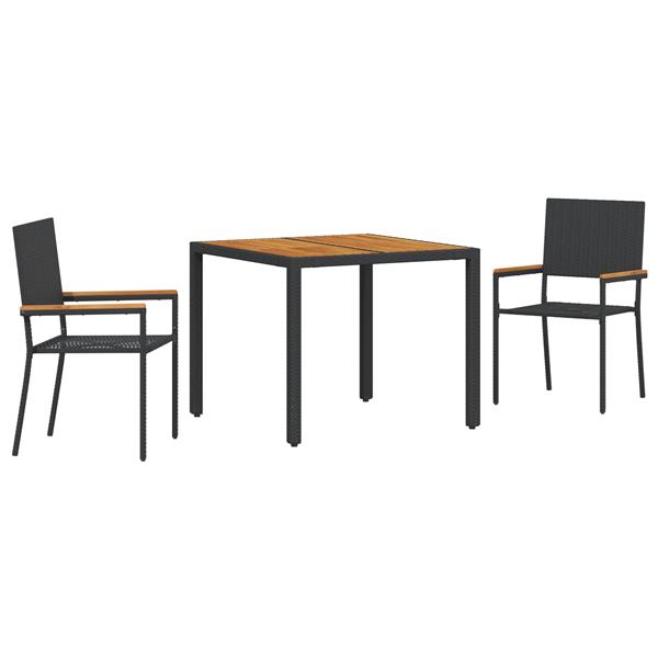 Grote foto vidaxl 3 delige tuin eetset zwart poly rattan tuin en terras tuinmeubelen