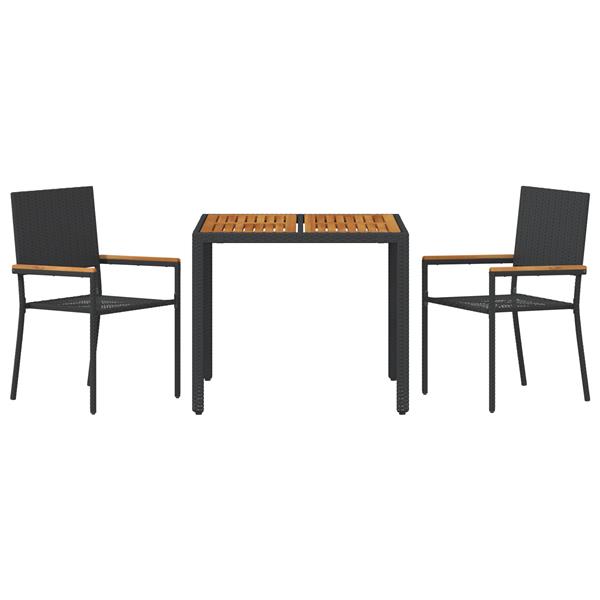 Grote foto vidaxl 3 delige tuin eetset zwart poly rattan tuin en terras tuinmeubelen