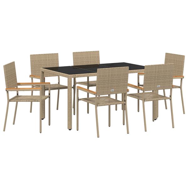 Grote foto vidaxl 7 delige tuinset poly rattan beige tuin en terras tuinmeubelen