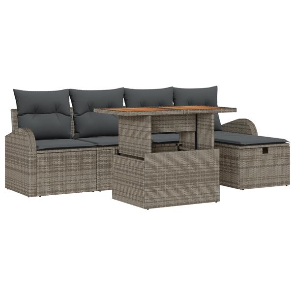 Grote foto vidaxl 6 delige tuinset met kussens in grijs poly rattan tuin en terras tuinmeubelen