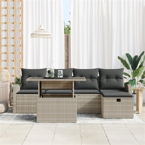 Grote foto vidaxl 6 delige tuinset met kussens lichtgrijs poly rattan tuin en terras tuinmeubelen