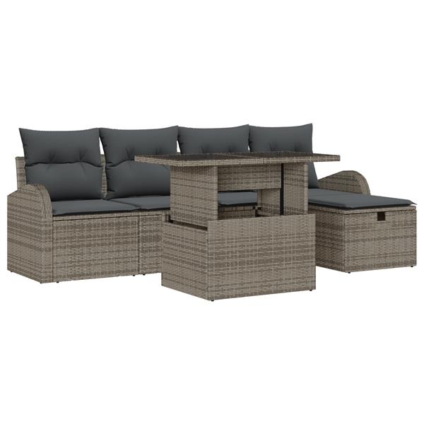 Grote foto vidaxl 6 delige tuinset met kussens in grijs poly rattan tuin en terras tuinmeubelen