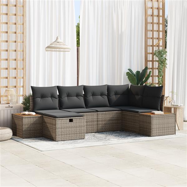 Grote foto vidaxl 6 delige tuinset met kussens in grijs poly rattan tuin en terras tuinmeubelen
