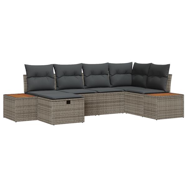 Grote foto vidaxl 6 delige tuinset met kussens in grijs poly rattan tuin en terras tuinmeubelen