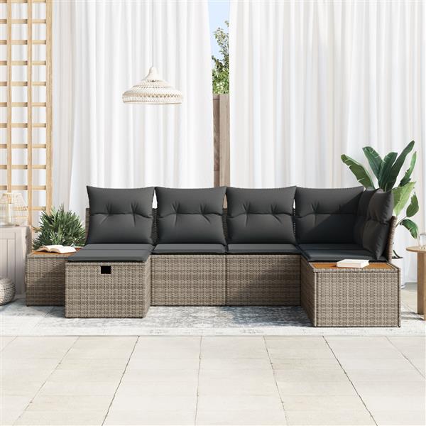Grote foto vidaxl 6 delige tuinset met kussens in grijs poly rattan tuin en terras tuinmeubelen