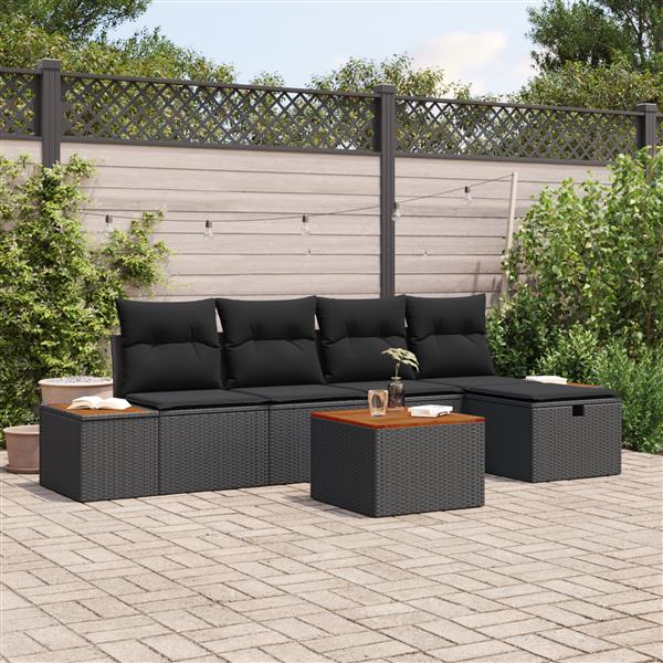 Grote foto vidaxl 6 delige tuinsofa set met kussens zwart poly rattan tuin en terras tuinmeubelen