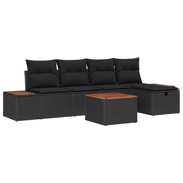 Grote foto vidaxl 6 delige tuinsofa set met kussens zwart poly rattan tuin en terras tuinmeubelen