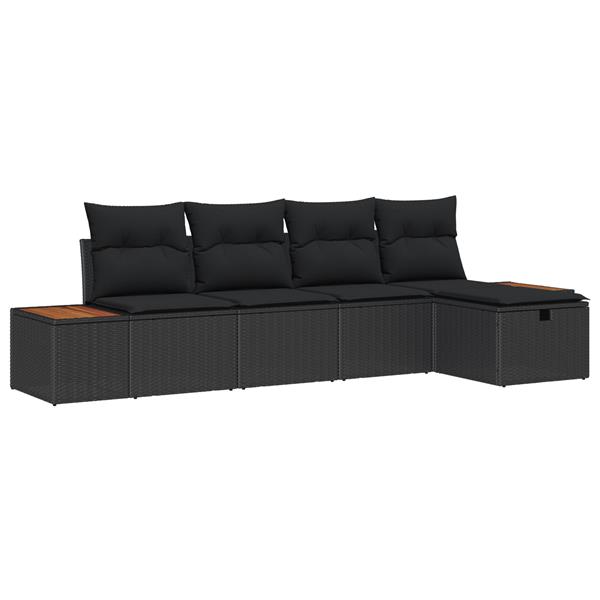 Grote foto vidaxl 5 delige tuinbankset met kussens zwart poly rattan tuin en terras tuinmeubelen
