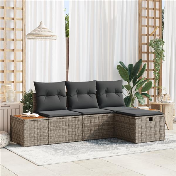 Grote foto vidaxl 4 delige tuinbankenset met kussens poly rattan grijs tuin en terras tuinmeubelen