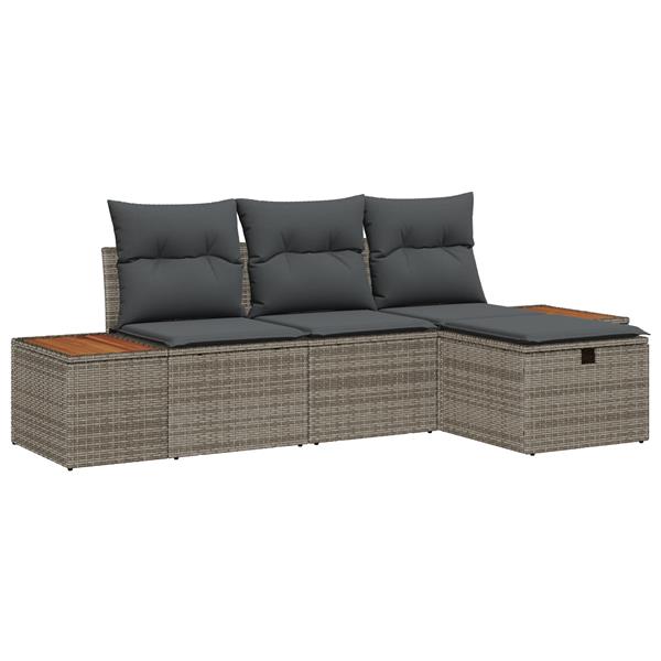 Grote foto vidaxl 4 delige tuinbankenset met kussens poly rattan grijs tuin en terras tuinmeubelen